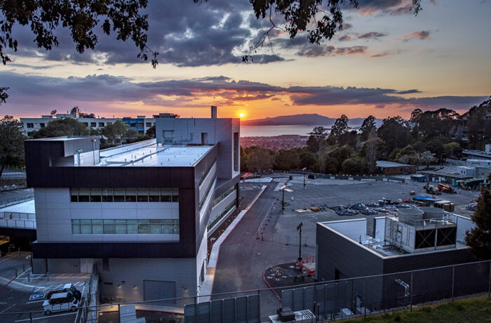 Integrated Genomics Building with a sunset behind it at LBNL