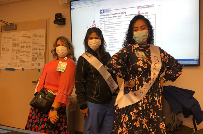 UCSD Health nurses wearing PPE in modeling poses