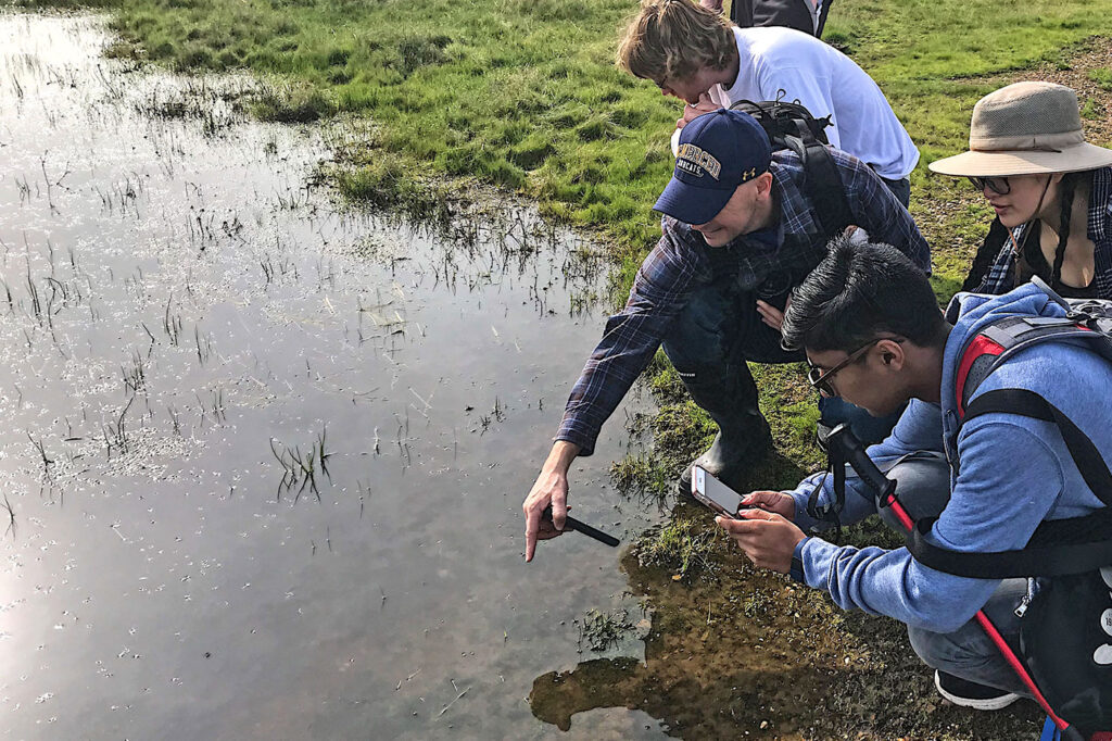 Group of students observing the Carson House Vernal Pools