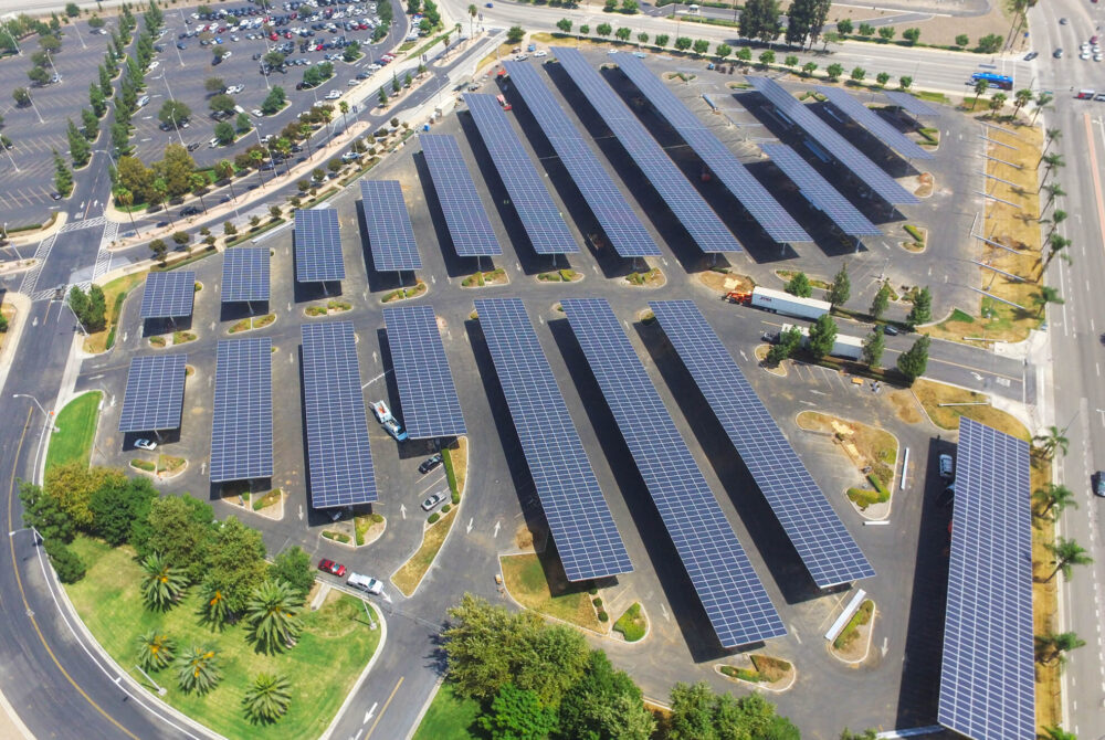 Aerial view of solar pv lot.