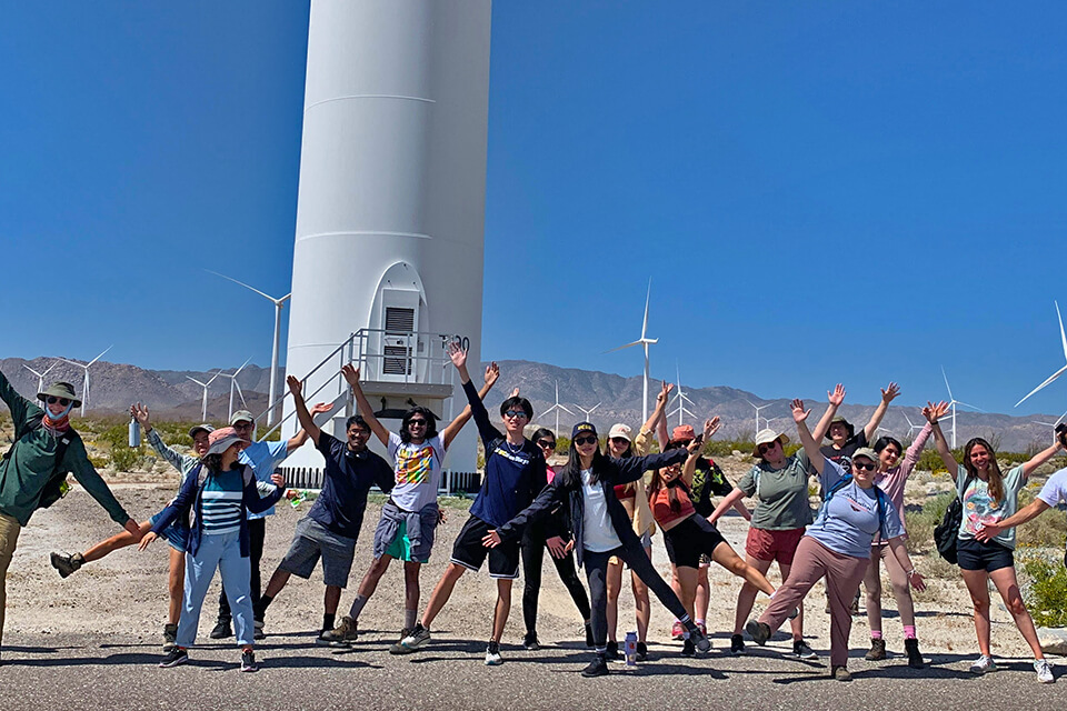 Students from UC San Diego learned about wind power generation at the Ocotillo Wind Farm on the Climate Conversations Camping Trip