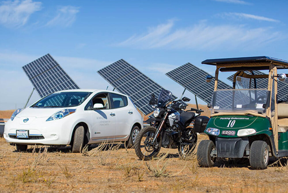A line up of three electric vehicles for emergency evacuations.