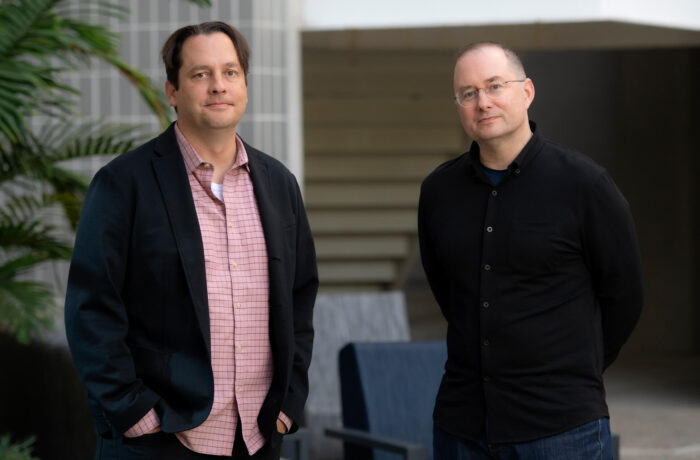 Gregg Macey (left), director of the Center for Land, Environment and Natural Resources at UCI Law, and Alejandro Camacho, a Chancellor’s Professor of law and faculty director of CLEANR