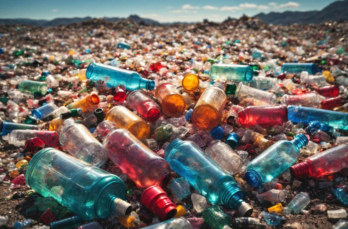 Piles of glass and plastic