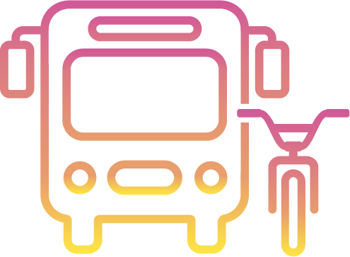 A bus and a bicycle.